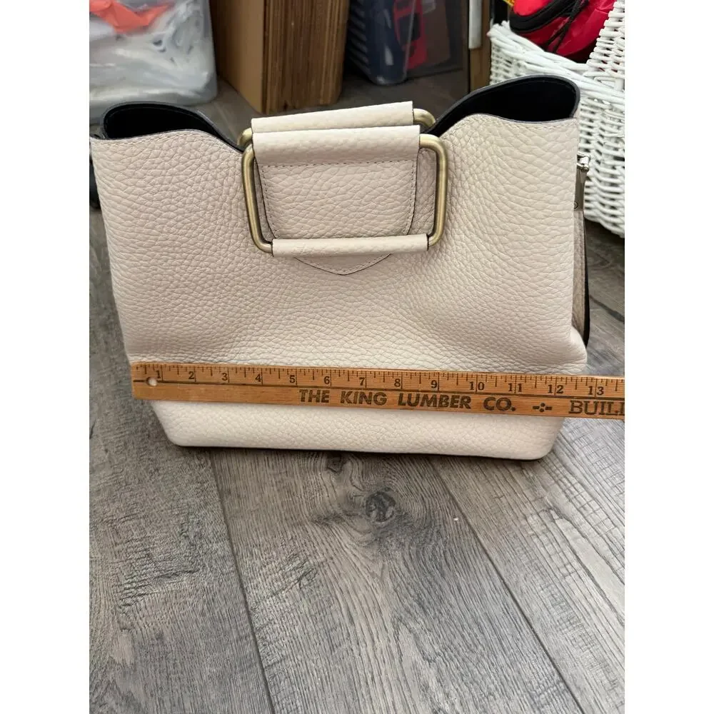 Isadora Handbag White Pebbled Italian Leather Top Metal Handle Bag